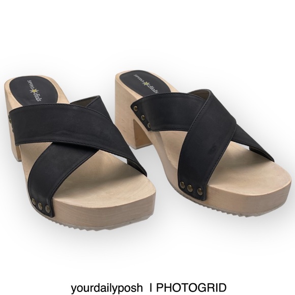 Seven Dials crisscross platform wood heeled slide sandals 11 - Picture 2 of 13